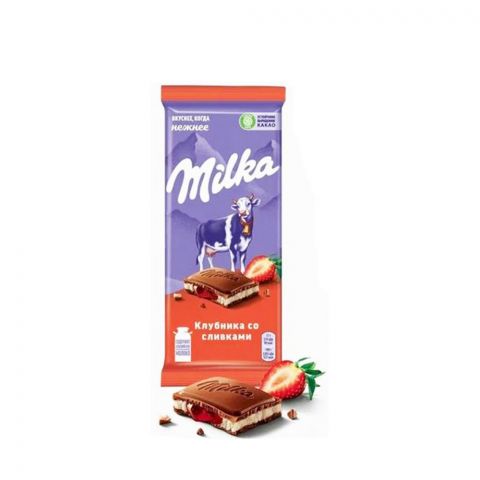Milka молочный с двухслойной начинкой клубника 85г