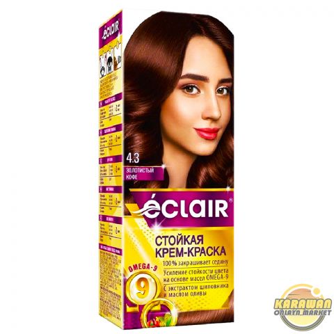 Şaç üçin boýag krem eclair 4.3 reňki"ЗОЛОТИСТЫЙ КОФЕ"
