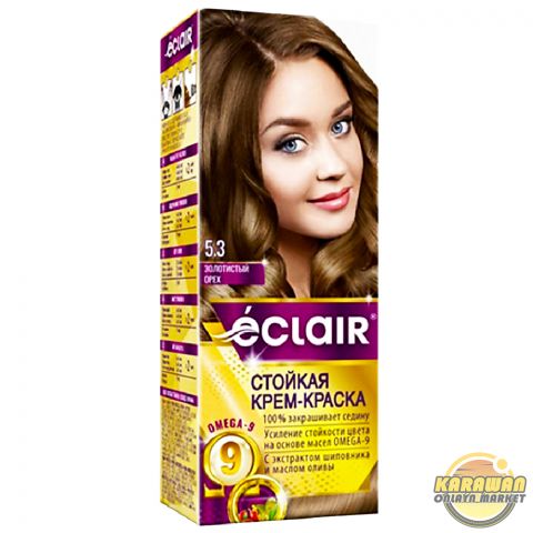 Şaç üçin boýag krem eclair 5.3 reňki"ЗОЛОТИСТЫЙ ОРЕХ"